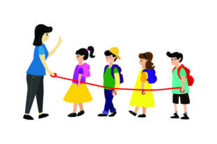 Illustration of School Children on Leash - Back to School