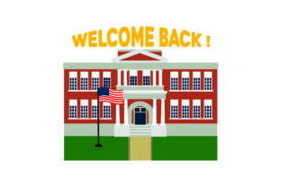 Illustration of School with USA Flag - Back to School Crafts